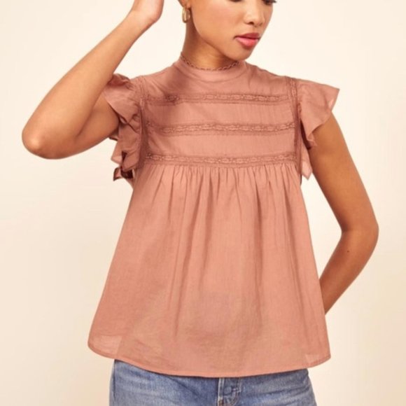 Reformation Tops - Reformation- Dahlia Lace Trim Top
